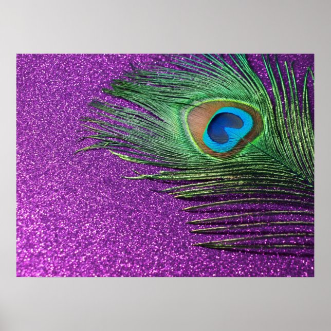 Purple Glittery Peacock Feather Still Life Poster (Front)