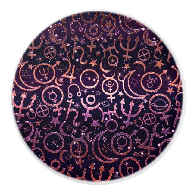 Purple Glittery Planetary Universe Space Planets Ceramic Knob (Front)