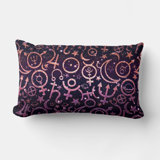 Purple Glittery Planetary Universe Space Planets Lumbar Pillow (Front)