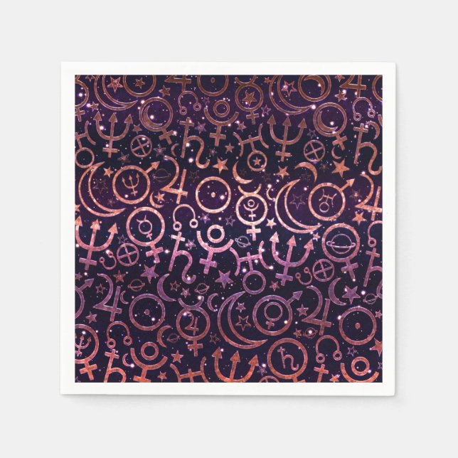Purple Glittery Planetary Universe Space Planets Napkin (Front)