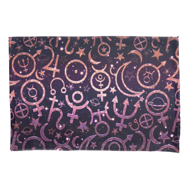 Purple Glittery Planetary Universe Space Planets Pillowcase (Front)