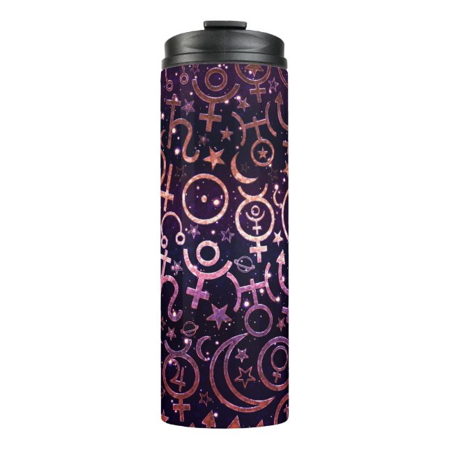 Purple Glittery Planetary Universe Space Planets Thermal Tumbler (Front)