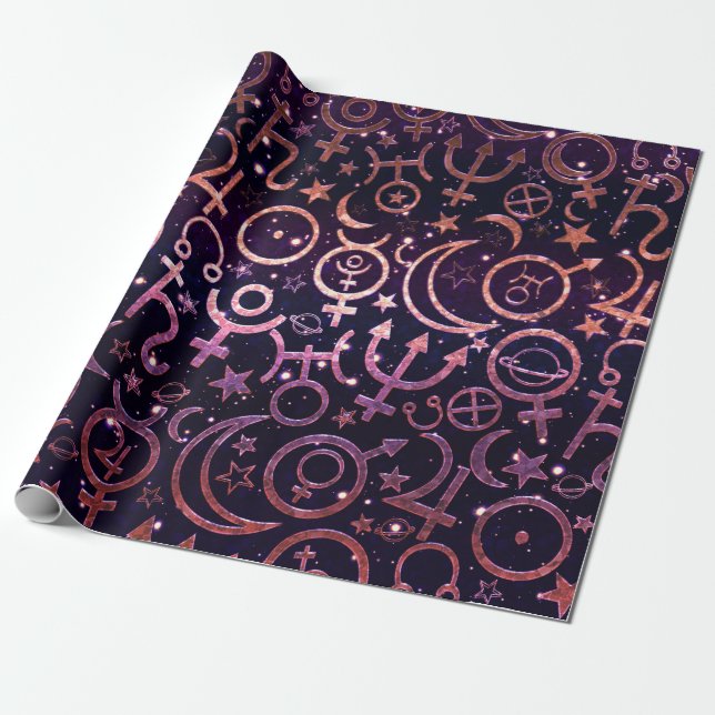 Purple Glittery Planetary Universe Space Planets Wrapping Paper (Unrolled)