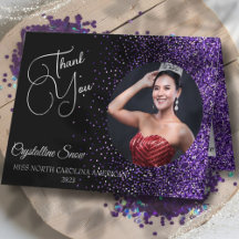 Purple Glitz Pageant Thank You Card