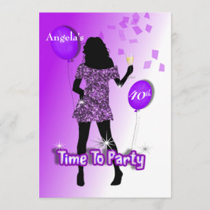 Purple Glitzy Girly Time To Party Personalized Invitation