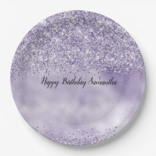 Purple Glitzy Glitter Paper Plate