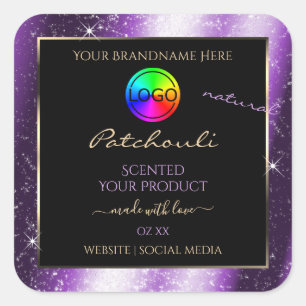 Purple Glow Glitter Frame Product Label with Logo
