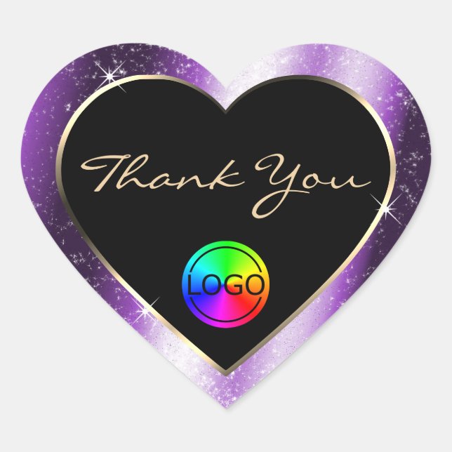 Purple Glow Glitter Frame Thank You with Logo Heart Sticker (Front)