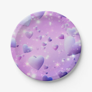 Purple Glow Heart Paper Plate