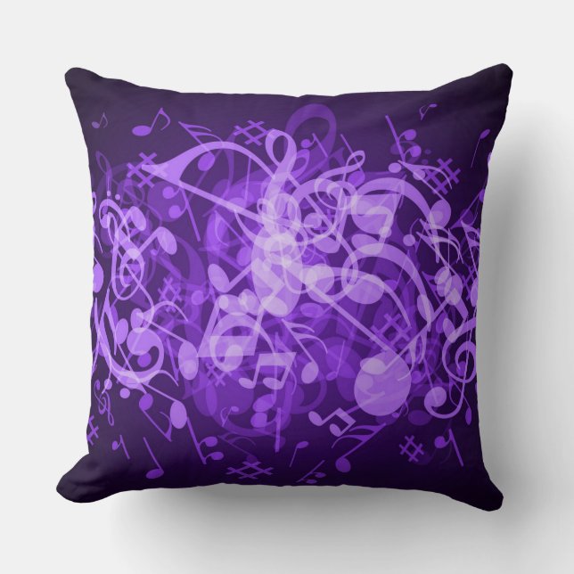 Purple Glow Music Notes Throw Pillow (Front)