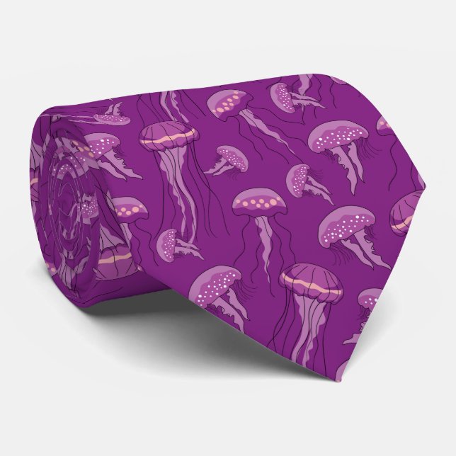 Purple glowing jelly fish pattern tie (Rolled)