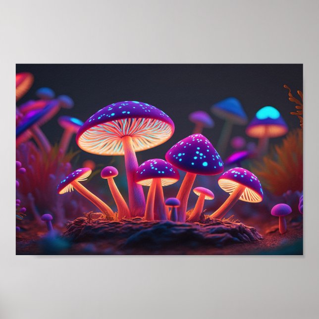 Purple Glowing Mushrooms Poster (Front)