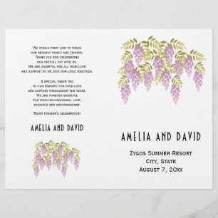 Purple glyteria programme de mariage floral plié