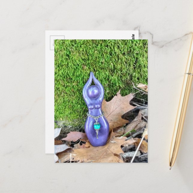 Purple Goddess in the Woods Autumn Leaf and Moss Postcard (Front/Back In Situ)