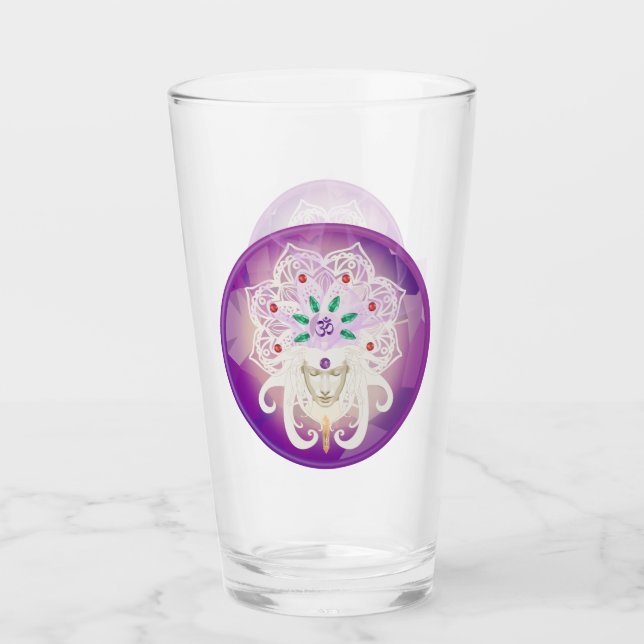 Purple Goddess Meditation Om Zen Drinking Glass (Front)