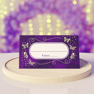 Purple Gold 15 Years Old Quinceañera Butterflies Place Card