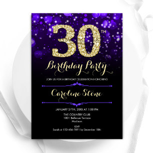 Purple Gold 30th Birthday Invitation
