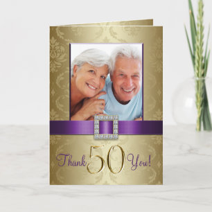 Purple Gold 50th Wedding Anniversary Thank You Card
