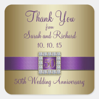 Purple Gold 50th Wedding Anniversary Thank You Square Sticker