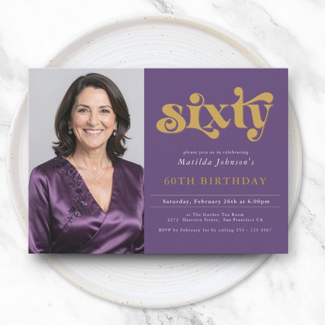 Purple Gold 60th Birthday Invitation (Créateur téléchargé)