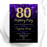 Purple Gold 80th Birthday Invitation<br><div class="desc">80th birthday party invitation. Elegant purple design with faux glitter gold. Features stylish diamonds, bokeh lights and script font. Men or women bday invite. Perfect for a stylish adult birthday party. Personalize with your own details. Message me if you need further customization. Printed Zazzle invitations or instant download digital printable...</div>