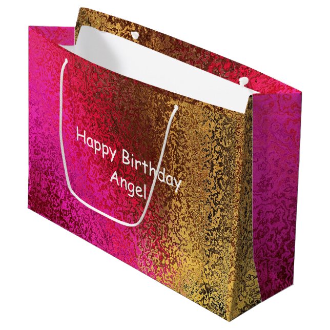 Purple Gold Abstract Metallic Texture Birthday Large Gift Bag (Front Angled)
