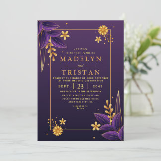 Purple & Gold Aesthetics Floral Wedding Invitation