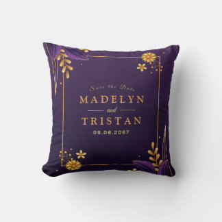 Purple & Gold Aesthetics Floral Wedding Throw Pillow