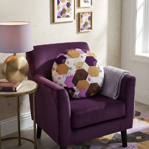 Purple Gold African Mudcloth Boho Aesthetic Round Pillow