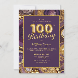 Purple Gold Agate 100e anniversaire Invitation