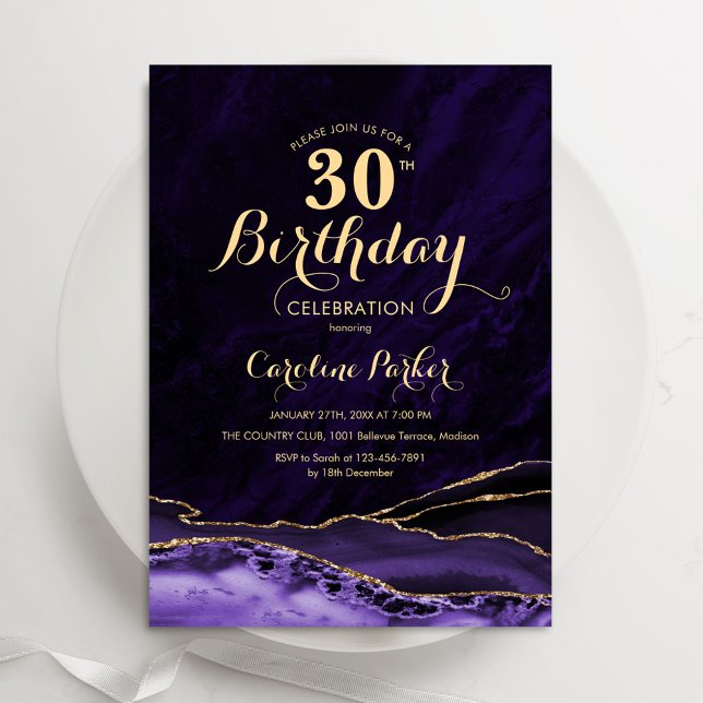 Purple Gold Agate 30th Birthday Invitation (Creator Uploaded)