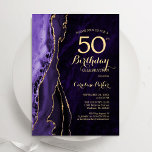Purple Gold Agate 50th Birthday Invitation<br><div class="desc">Purple and gold agate 50th birthday party invitation. Elegant modern design featuring watercolor agate marble geode background,  faux glitter gold and typography script font. Trendy invite card perfect for a stylish women's bday celebration. Printed Zazzle invitations or instant download digital printable template.</div>