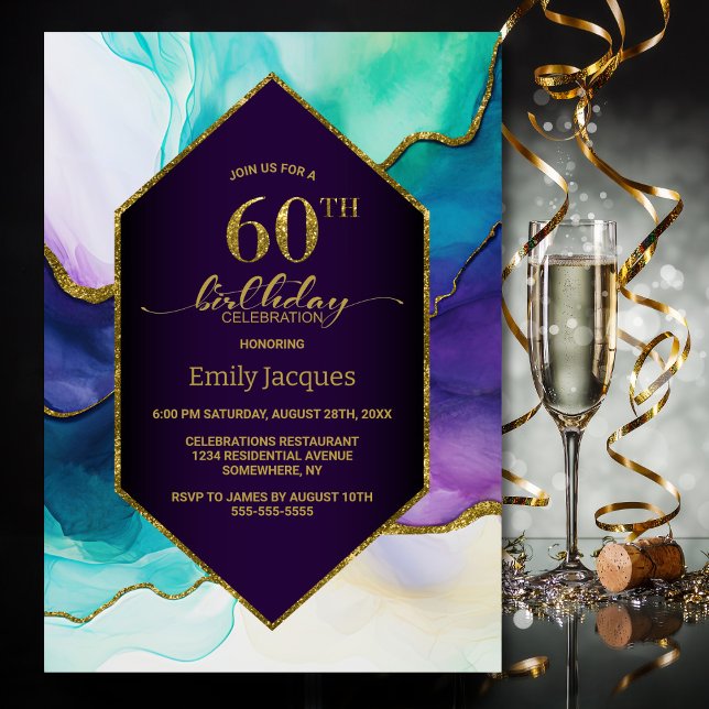Purple Gold Agate 60th Birthday Party Invitation (Creator Uploaded)