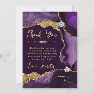 Purple Gold Agate Geode Birthday Thank You Card