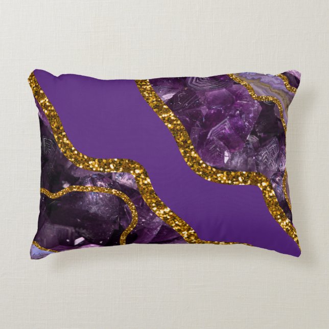 Purple & Gold Agate Geode Glitter Accent Pillow (Front)