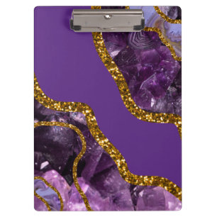 Purple & Gold Agate Geode Glitter Clipboard