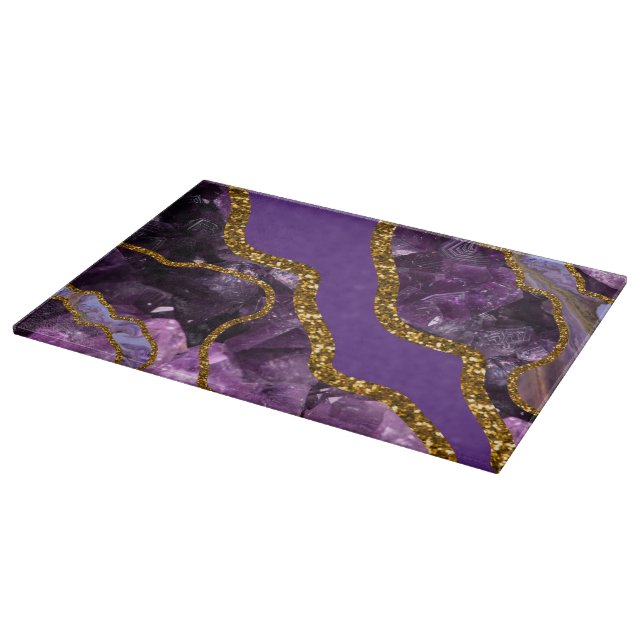 Purple & Gold Agate Geode Glitter  Cutting Board (Corner)