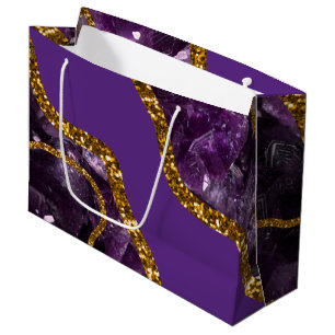 Purple & Gold Agate Geode Glitter Large Gift Bag