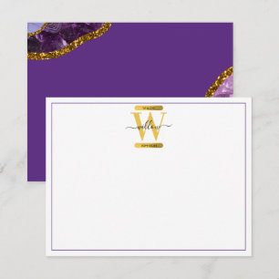Purple & Gold Agate Geode Glitter Monogram  Card
