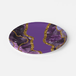 Purple & Gold Agate Geode Glitter Paper Plate