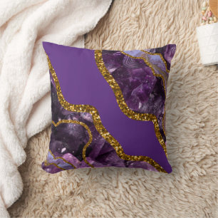 Purple & Gold Agate Geode Glitter Throw Pillow