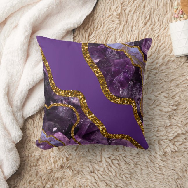 Purple & Gold Agate Geode Glitter  Throw Pillow (Blanket)