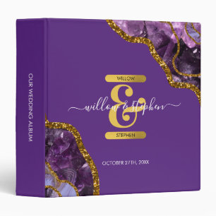 Purple & Gold Agate Geode Glitter Wedding Album Binder