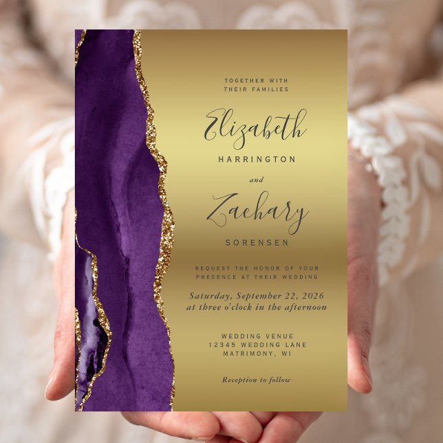Purple Gold Agate Glam Wedding Invitation (Creator Uploaded)