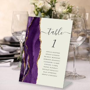 Purple Gold Agate Ivory Wedding Table Number Pedestal Sign