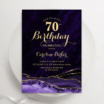 Purple Gold Agate Marble 70th Birthday Invitation<br><div class="desc">Purple and gold agate 70th birthday party invitation. Elegant modern design featuring watercolor agate marble geode background,  faux glitter gold and typography script font. Trendy invite card perfect for a stylish women's bday celebration. Printed Zazzle invitations or instant download digital printable template.</div>