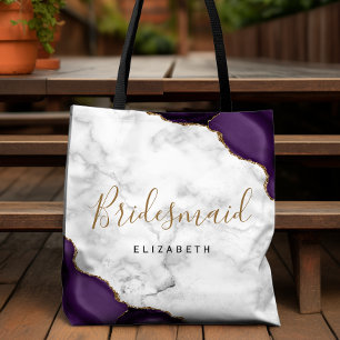 Purple Gold Agate Marble Bridesmaid Tote Bag
