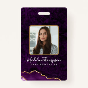 Purple Gold Agate Marble Business Company ID Badge