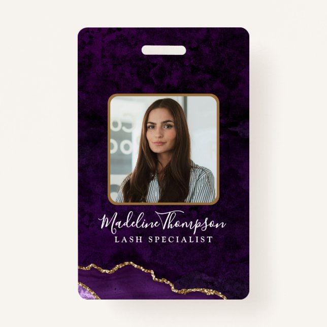 Purple Gold Agate Marble Business Company ID Badge (Front)