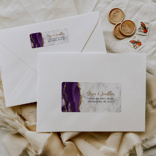 Purple Gold Agate Marble Wedding Return Address